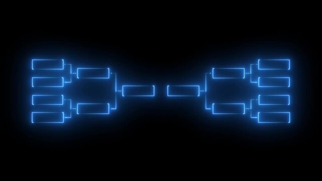 32 team tournament bracket championship template by glowing neon effect animation isolated on black background. Championship bracket schedule for soccer, football, basketball, baseball or tennis.