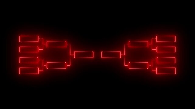 32 team tournament bracket championship template by glowing neon effect animation isolated on black background. Championship bracket schedule for soccer, football, basketball, baseball or tennis.