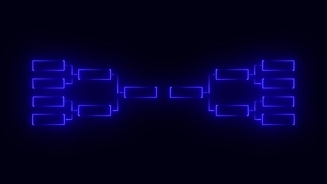 32 team tournament bracket championship template by glowing neon effect animation isolated on black background. Championship bracket schedule for soccer, football, basketball, baseball or tennis.