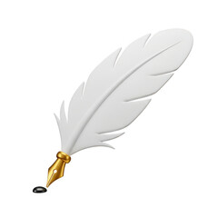 White feather with a gold tip is on a white background. isolated illustration on  transparent background PNG