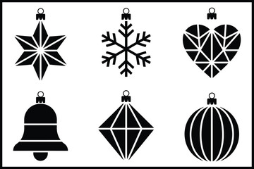 Stylized christmas ornaments vector set: star, snowflake, heart, bell isolated on white background, Vector