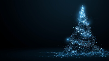 pine tree christmas new year digital low poly wireframe background concept