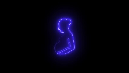 Neon glowing Pregnancy motherhood symbol icon animation, Prenatal period on a black background. Pregnant women having child in the womb pregnancy concept animation. Glowing neon pregnancy