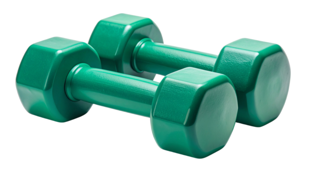  Emerald Rubber-Coated Dumbbells on Clean White Surface