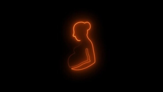Neon glowing Pregnancy motherhood symbol icon animation, Prenatal period on a black background. Pregnant women having child in the womb pregnancy concept animation. Glowing neon pregnancy