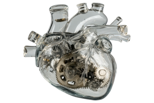 Glass heart with gears inside an anatomical design