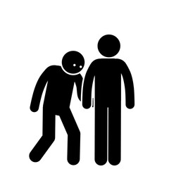 Stick figure criminal picking pockets in a busy area.