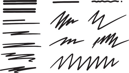 Hand drawn abstract black lines and strokes design elements set