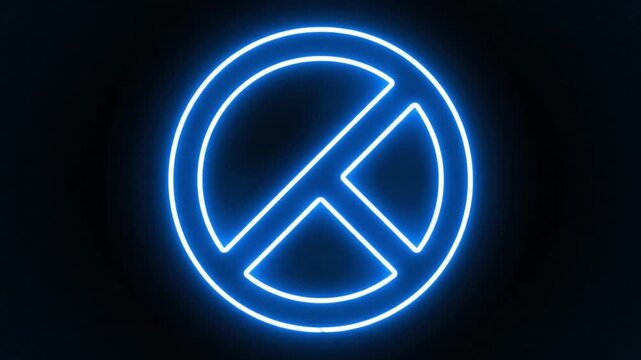 Glowing blue neon prohibition sign animated on black background abstract concept of restriction
