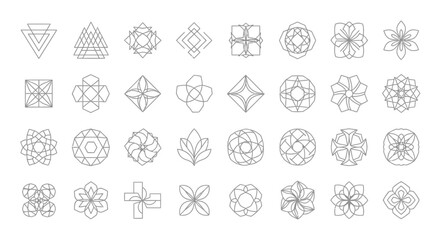 Collection of minimalist geometric and floral line art logos ideal for branding projects and designs