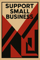 - Support small business poster, geometric abstract art, red and black