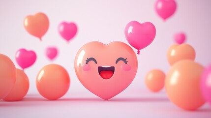 Happy Heart Character with Balloons in a Playful Scene