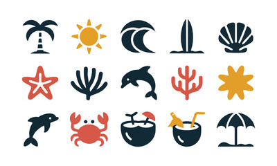 Sea life outline collection vector illustration, easily editable. 