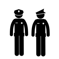 Stick figure policeman holding position outside.