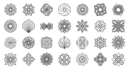 Assorted geometric mandala set of different shapes and decorative ornaments isolated design