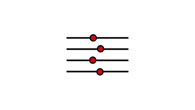 Sound mixer equalizer adjust animation. volume control slider bars icon animation with white screen background. Digital equalizer. Slider bar switching. Media control. User preferences. Audio mixer.