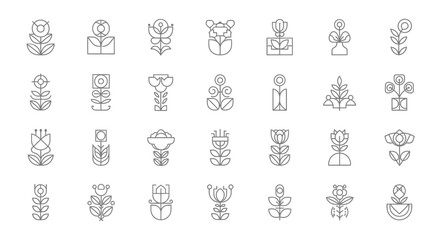 Set of unique floral icon designs creating a stylish botanical aesthetic  vector graphic elements