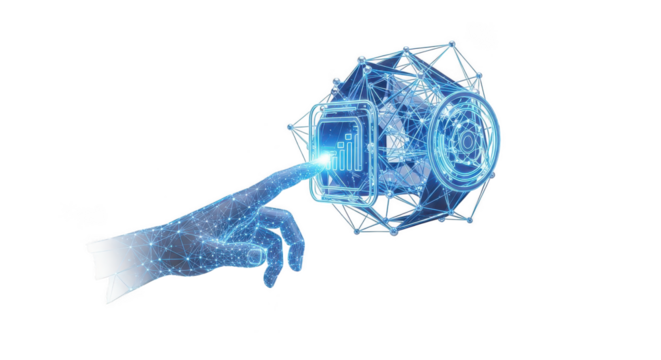 Hand is touching a blue object that has a lot of lines and dots on it. isolated illustration on  transparent background PNG - Powered by Adobe