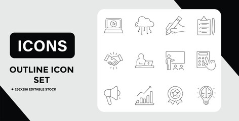 Fototapeta premium Outline Icon Set Business Education and Technology Related Vector Icons