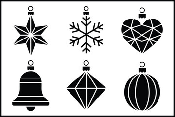 Six festive christmas ornament vector icons set for holiday decor isolated on white background, Vector