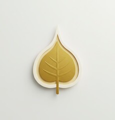 Elegant paper cut layered Bodhi Leaf design in shades of gold and white on a cream background.