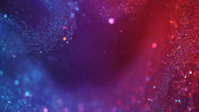Abstract Glitter Bokeh Background with Blue and Red Hues.