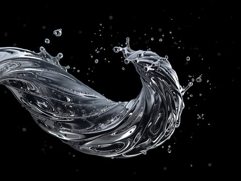 Iridescent fluid sculpture with splashes