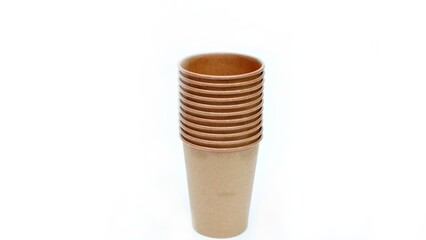 brown paper parchment coffee cups on white background