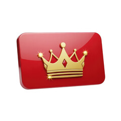 Red square with a gold crown on it. isolated illustration on  transparent background PNG