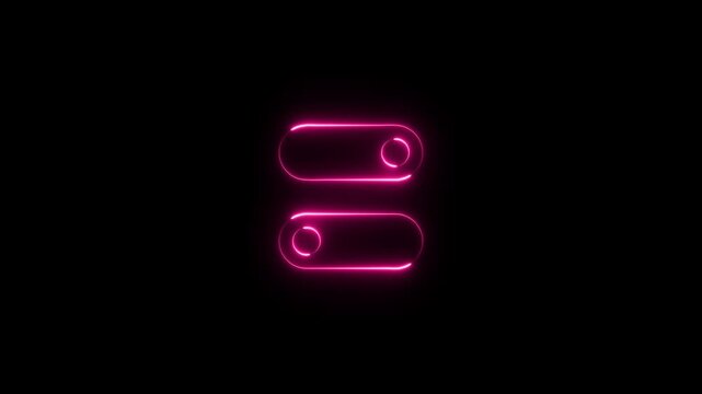Glowing neon control switch icon &ndash; on off toggle ui symbol. pink neon toggle switch &ndash; abstract control interface. control button interface. 4k video motion graphic animation