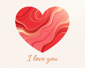 Vibrant Valentines Day illustration featuring a red heart with swirling patterns and gold accents, accompanied by a heartfelt message.