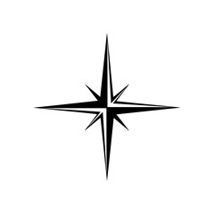 A simple black compass rose with sharp points isolated on, a classic nautical symbol for navigation and direction