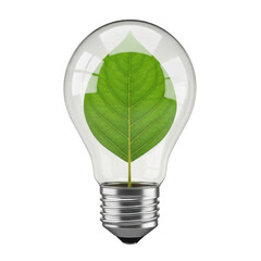 Light bulb with a leaf inside of it. isolated illustration on  transparent background PNG