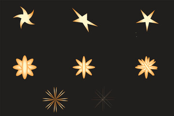 Glowing Starburst Shapes Collection with Light Effects on Dark Background