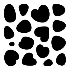 Fototapeta premium Black spots isolated on abstract shapes, blots, stains, drops, blobs, amoebas vector illustration