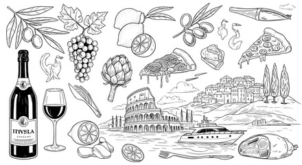 Italy icons hand drawn set