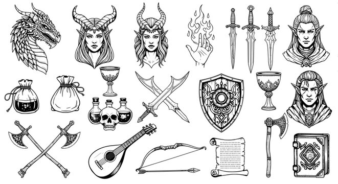Fantasy rpg game elements collection