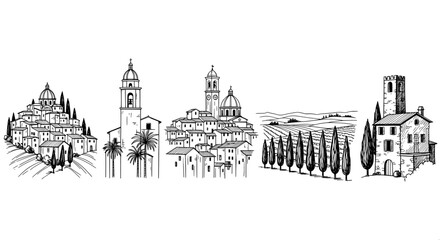 Naklejka premium Landscape scenes of italian villages and vineyards
