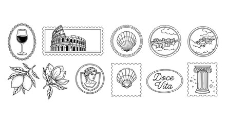 Italy travel and culture icon set