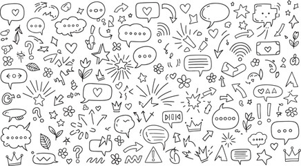 Hand Drawn Doodle Elements Seamless Pattern Black and White Illustration
