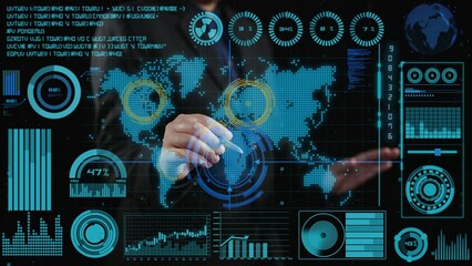 A professional business analytics interface showcasing a global map and data visualizations designed for strategic decision-making and performance analysis. Cipher