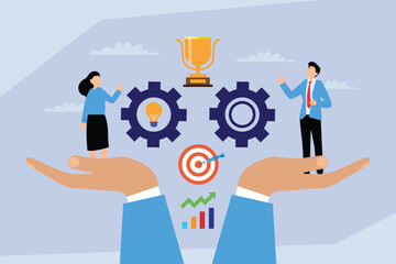 Business Strategy and Teamwork for Goal Achievement, Process Management, and Success 2d flat vector illustration