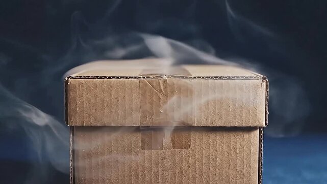 A single closed cardboard box on a dark background with reflection