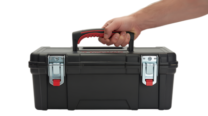 hand holding toolbox isolated
