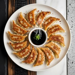 Crispy Japanese Gyoza Dumplings with Soy Sauce – Asian Pan-Fried Appetizer Food Concept