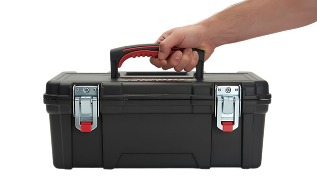 hand holding toolbox isolated
