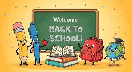 Welcome Back to School Cute Cartoon Education Themed Illustration