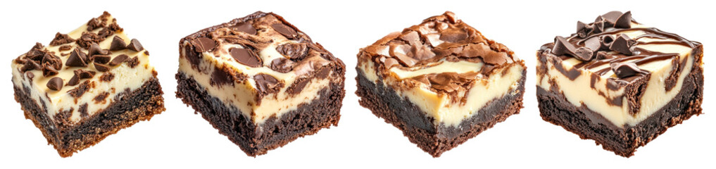 PNG Delicious chocolate cheesecake brownies, element set on transparent background