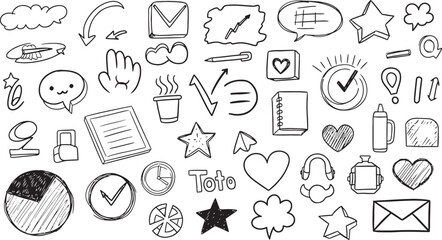 Hand Drawn Doodle Style Elements Collection Vector Set Illustration
