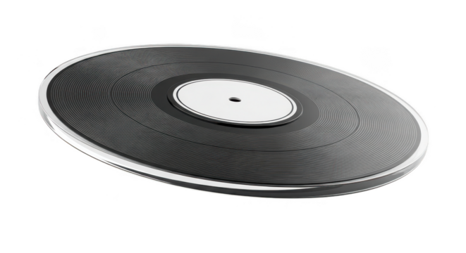 Black and white record with a white label. isolated illustration on  transparent background PNG
